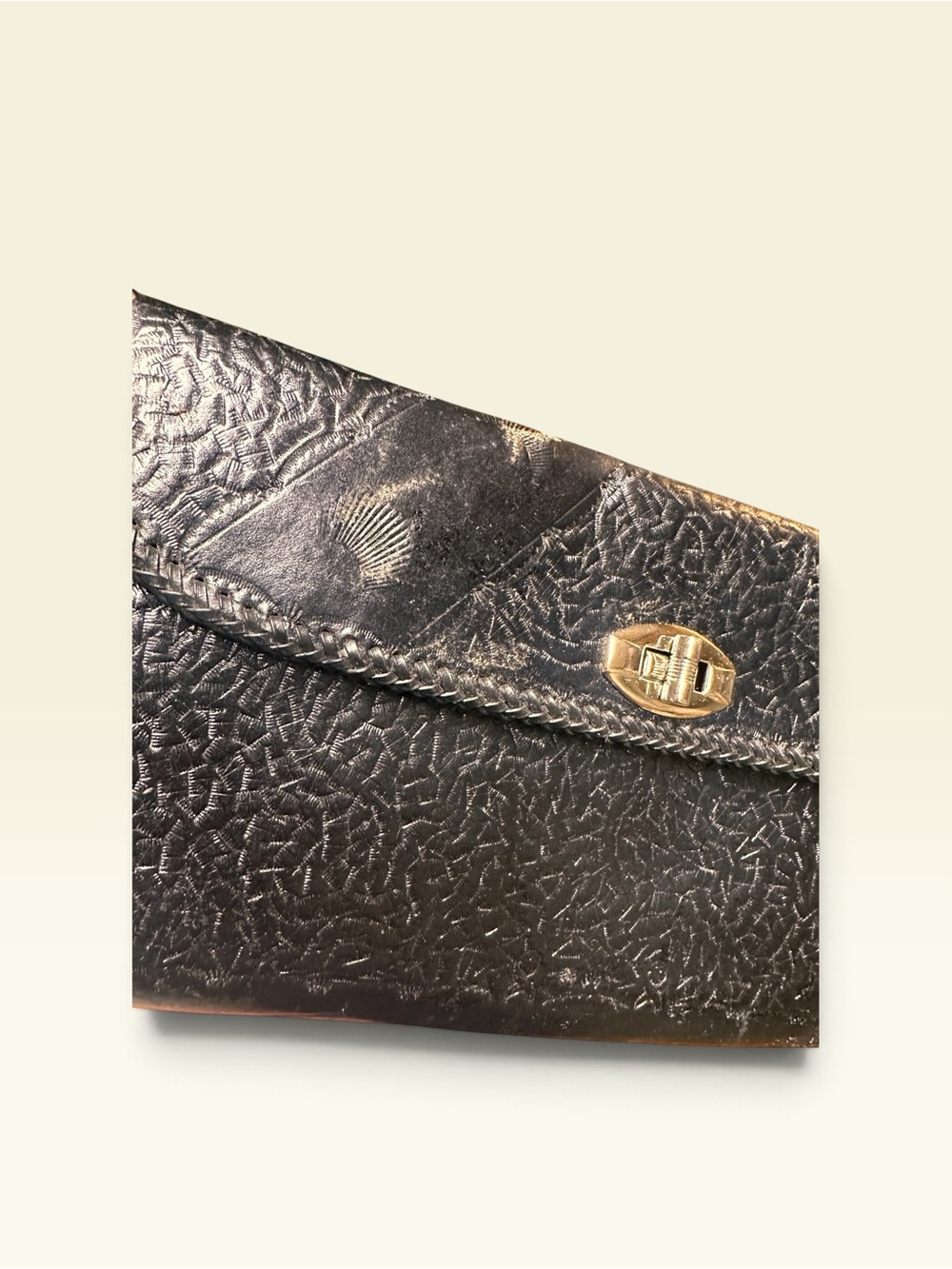 Vtg Hand Tooled Leather Envelope Clutch Wristlet 11" Purse - Picture 3 of 7